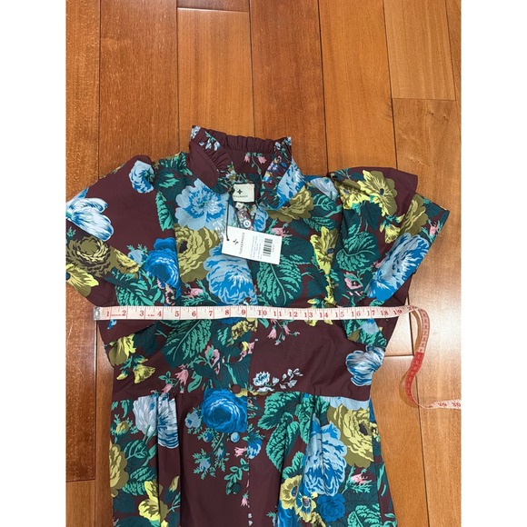 NWT Tuckernuck Merlot Sharp Floral Dress Burgundy Blue Ruffle Sleeve Midi M - Picture 7 of 10